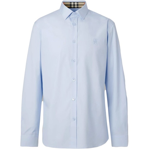 Burberry | XXL | Light Blue Button-Up Shirt with Plaid Cuffs - Picture 2 of 8